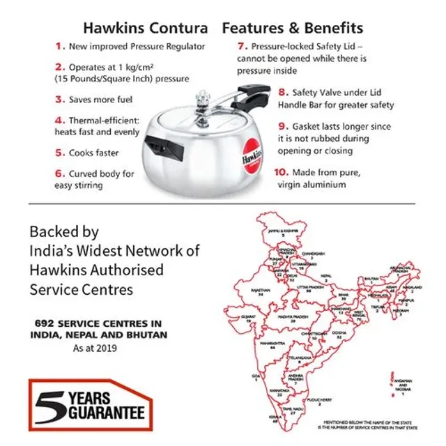 Hawkins Contura Aluminium Inner Lid Pressure Cooker - Bakelite Handle, Silver, HC50, 5 l-4.webp
